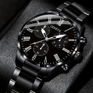 Stylish Men's Black Quartz Watch - Stainless Steel Band, Date Feature, Zinc Alloy Case - Perfect Gift for Valen